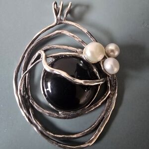 Noa Zuman Sterling Silver, Freshwater Pearl, and Onyx Pendant - Free Shipping